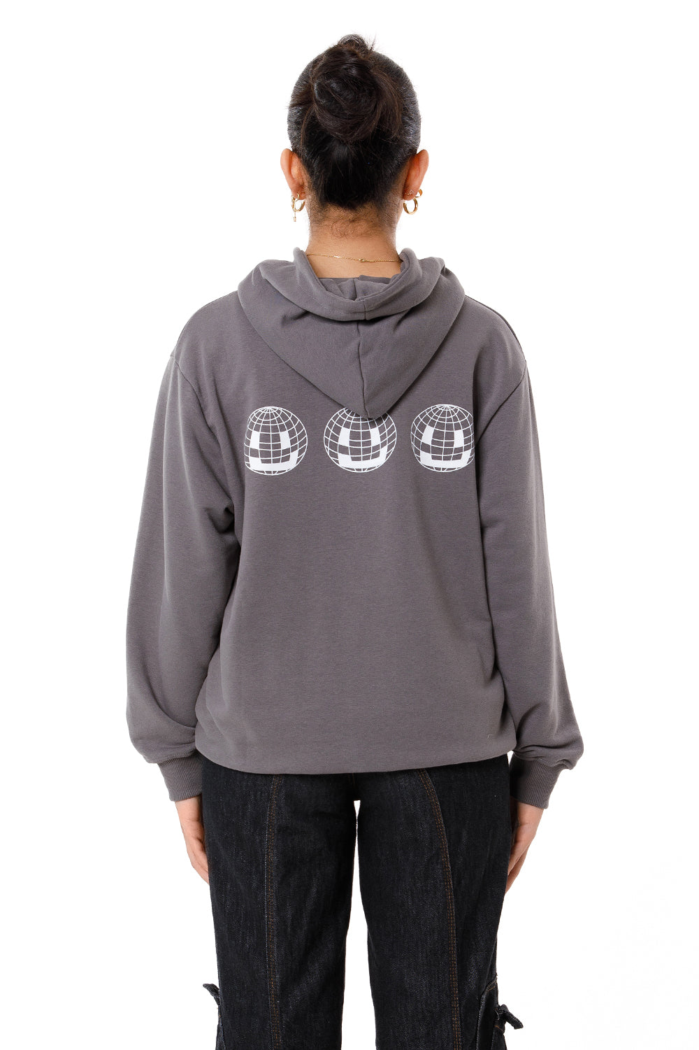 Smiley Globe Hoodie Grey