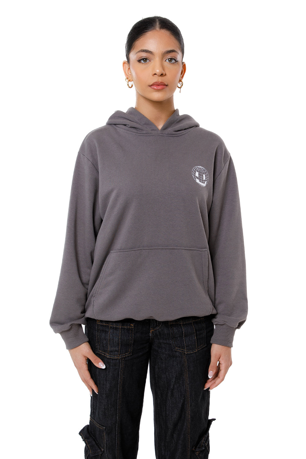 Smiley Globe Hoodie Grey