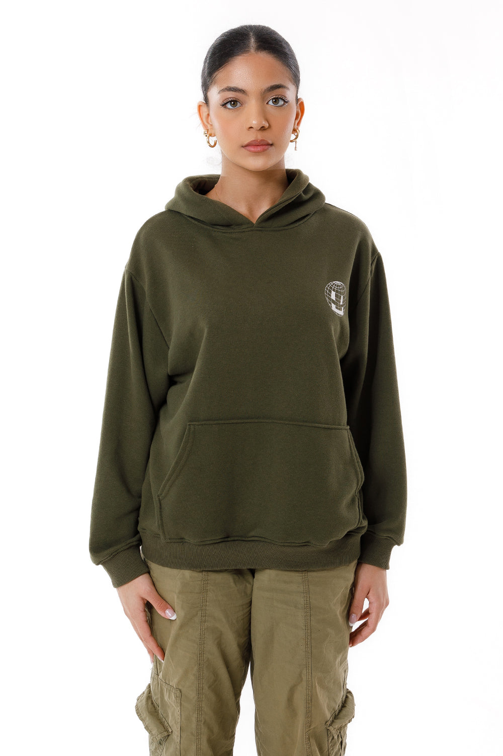 Smiley Globe Hoodie Olive