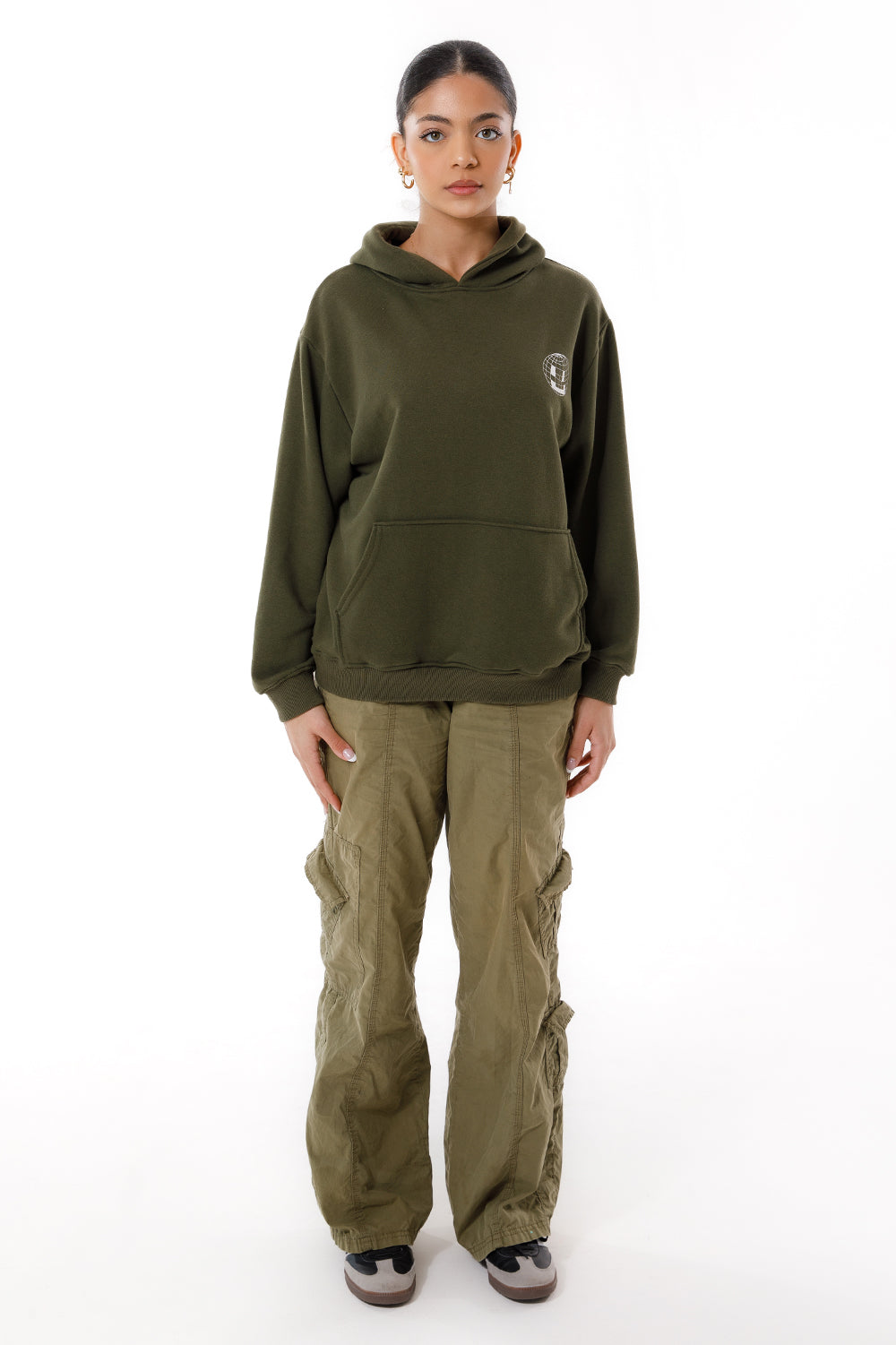 Smiley Globe Hoodie Olive